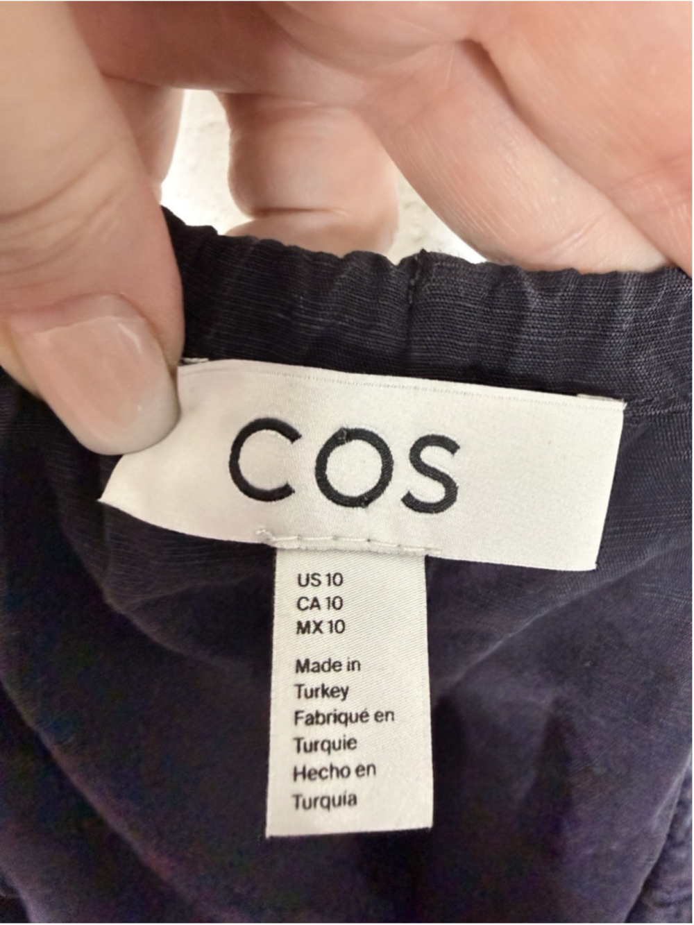 COS Off-The-Shoulder Linen Puff-Sleeve Midi Dress Sz 10 Blue Minimalist Preppy - Picture 4 of 9